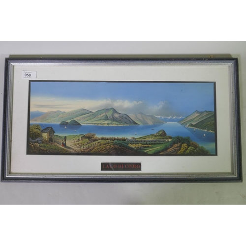 958 - Lake Como, C19th/C20th, landscape, gouache, 49 x 19cm