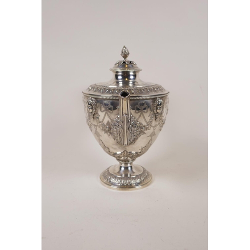 602 - A fine Victorian silver three piece tea set by Martin, Hall & Co, London, 1876, decorated with r... 