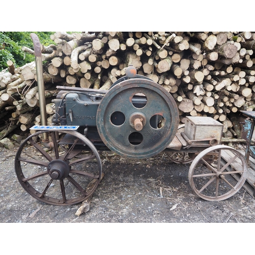 77 - Blackstone OP1 26hp twin flywheel diesel engine on iron wheel trolley. S/n OPL64L368