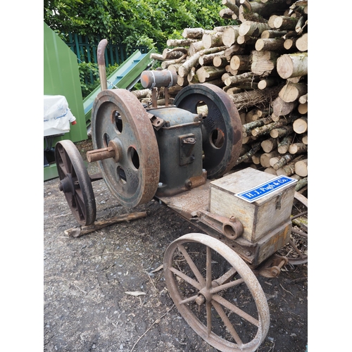 77 - Blackstone OP1 26hp twin flywheel diesel engine on iron wheel trolley. S/n OPL64L368