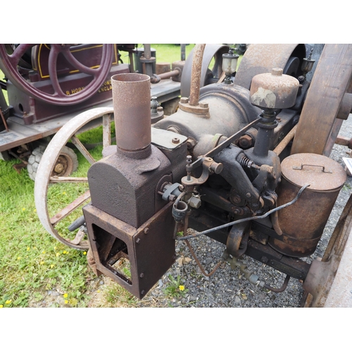 78 - R. Hornsby open crank portable engine on iron wheeled trolley. S/n 44995