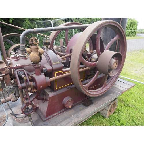 79 - R. Hornsby & Sons open crank engine. Fitted on strong trolley. S/n 33942. Believed to be 3½hp