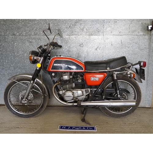 196 - Honda CB200 Motorcycle. 1974. 200cc
Frame no. CB200-1023212
Engine no. CB200E- 1024015
Reg. 74-WW521