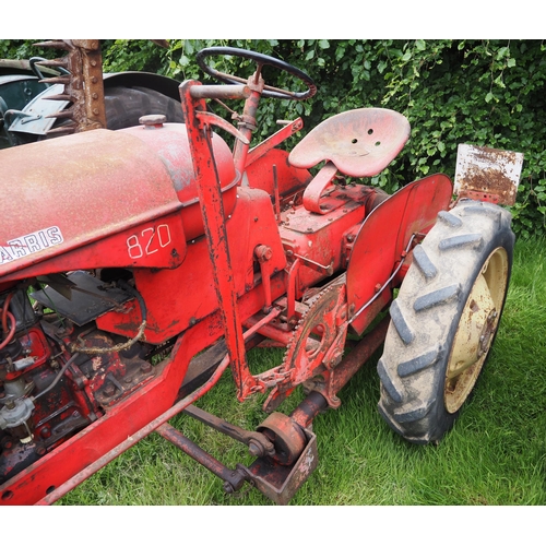 114 - Massey Harris 820 tractor. Fitted with lights and mid mounted finger bar mower. S/n 107208