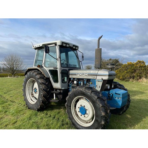Ford 7810 Silver Jubilee tractor. Manufactured in 1989, registered in 1990. This tractor is 100% original, never been painted. Weights and all the wheels are stamped 1989. Has the first day cigarette lighter and original key fob. Comes with 1000 PTO shaft, hook for pick up hitch and straight drawbar. Pick up hitch and front axle have both been reconditioned. Everything works as it should, 28" front wheels and 2 spool valves. Comes with a file of history to include an invoice from 1993. Reg. 90 TS 2661