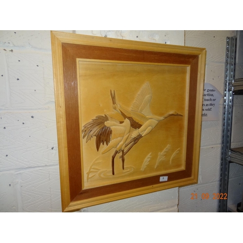 6 - Carved wood picture oriental cranes