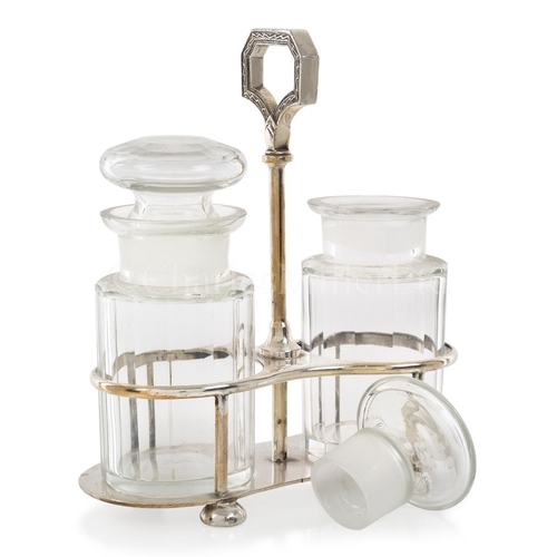 124 - A UNION CASTLE LINE PICKLE JAR STAND, CIRCA 1930
comprising two facet-cut jars with ground stoppers ... 