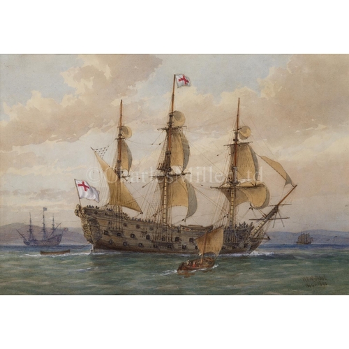 135 - WILLIAM FREDERICK MITCHELL (BRITISH, 1845-1914)
The Great Harry of 1488; Battle Ship, about 1650
Sig... 