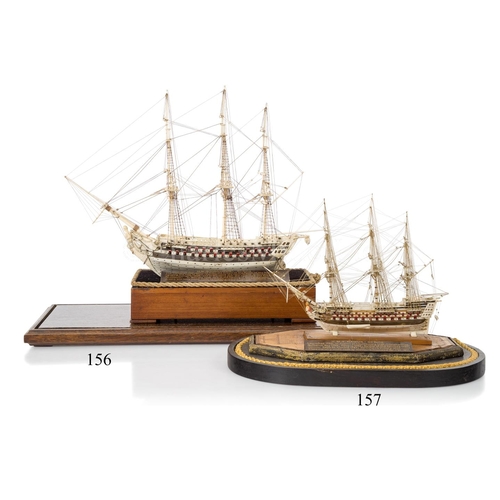 157 - AN EARLY 19TH-CENTURY NAPOLEONIC FRENCH PRISONER OF WAR BONE SHIP MODEL
with a 4½in. planked and pin... 