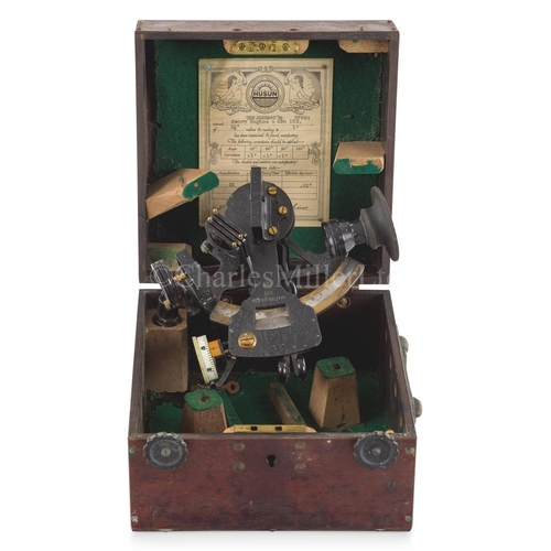 260 - A 3½IN. RADIUS AVIATION SEXTANT BY HENRY HUGHES & SONS LTD FOR THE AIR MINISTRY, CIRCA 1946
with... 