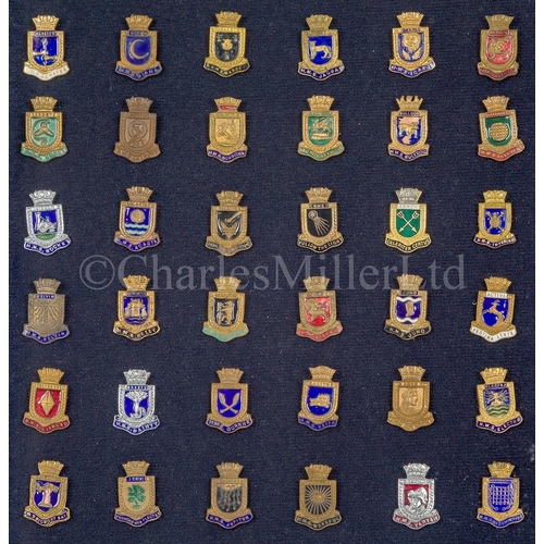 278 - A COLLECTION OF NAVAL LAPEL PINS 
comprising 36 examples in enamelled brass, each depicting the ship... 