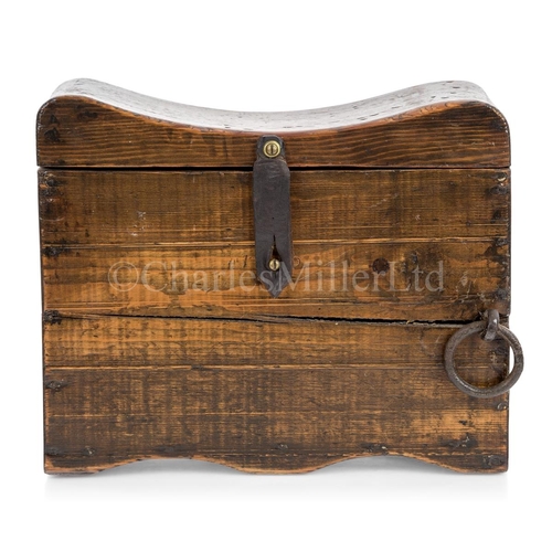 30 - A 19TH CENTURY SAILOR'S CAULKING BOX SEAT
heavily constructed in oak, the shaped lid hinged with lea... 