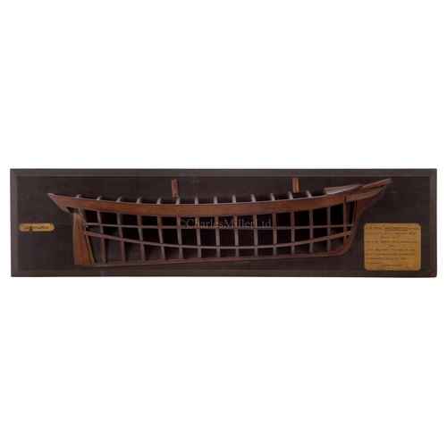 60 - A 19TH CENTURY FRAME MODEL OF THE HISTORICALLY SIGNIFICANT SQUARE-RIGGED BRIG YACHT WATERWITCH, 1832... 