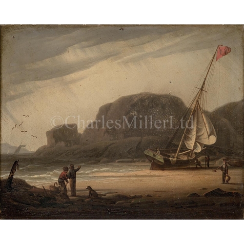 8 - ROBERT W. SALMON (BRITISH, 1775 - 1851)
A beached cutter on the Devon coast
Signed and dated 'R.S. 1... 