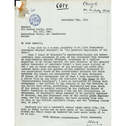 279A - A SMALL ARCHIVE OF CORRESPONDENCE FROM ADMIRAL DUDLEY NORTH TO LORD ELIBANK, AND VICE VERSA, 1954-5
... 