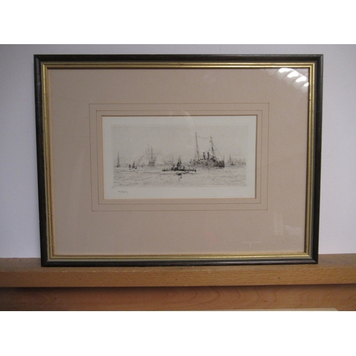 244 - WILLIAM LIONEL WYLLIE (BRITISH, 1851-1931)
Battleship and submarine in Portsmouth Harbour
signed, 'W... 