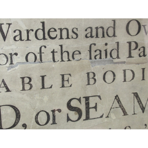 149 - A RARE NAVAL RECRUITING BROADSIDE, 1795
for the parishes of Lewisham and Lee, offering a 20 guineas ... 