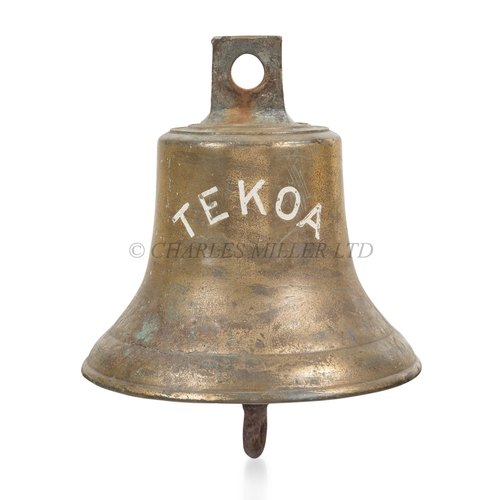 100 - THE SHIP'S BELL FROM M.V. TEKOA, 1966cast and brassed inscribed TEKOA in white filled lettering and ... 