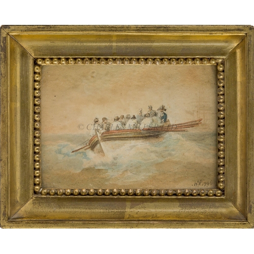 113 - NICHOLAS POCOCK (BRITISH, 1740-1821)Rowing Captain Hawkins Whitshed to shore; Returning under sailSi... 