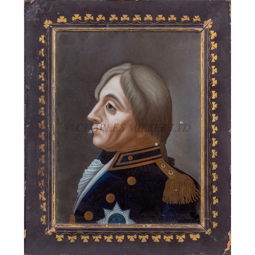 118 - A REVERSE GLASS PAINTED PORTRAIT OF ADMIRAL LORD NELSONafter Simon de Koster, circa 1800, framed -- ... 