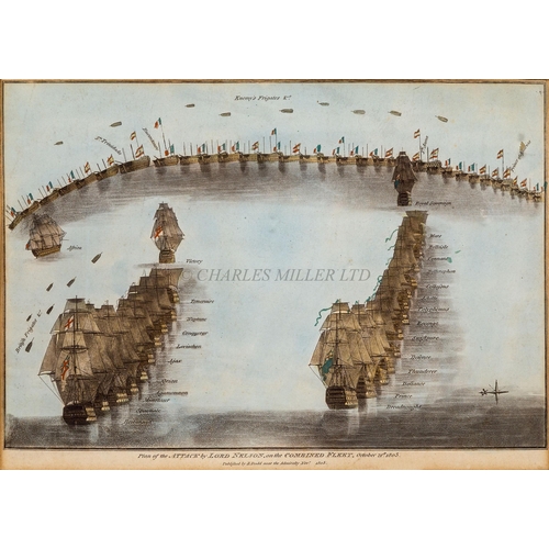 135 - A HAND-COLOURED PRINT OF 'THE PLAN OF ATTACK OF LORD NELSON, ON THE COMBINED FLEET, OCTOBER 21ST. 18... 