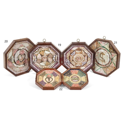 19 - A FINELY CASED BERMUDAN SHELLWORK SAILOR'S VALENTINE, MID 19TH CENTURYgeometric designs around a cen... 