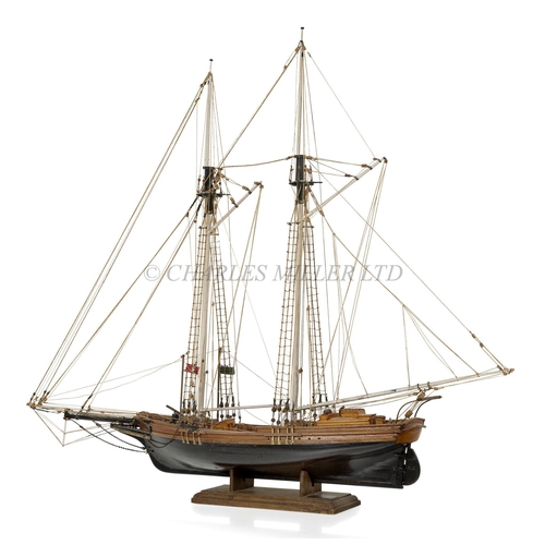 5 - A WELL-RIGGED MODEL OF A 19TH CENTURY TWIN-MASTED TRADING SCHOONERwith planked and pinned hull paint... 