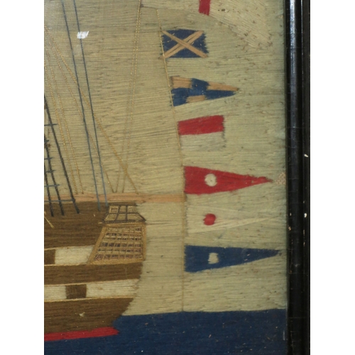 161 - A FINE SAILOR'S WOOLWORK PICTURE OF H.M.S. NILE DRESSED OVERALL, CIRCA 1855depicted with a retracted... 