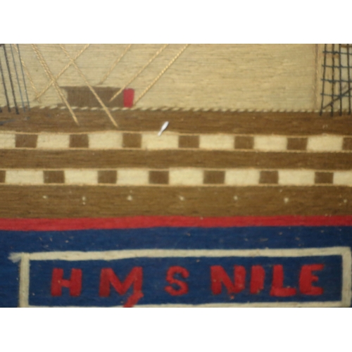 161 - A FINE SAILOR'S WOOLWORK PICTURE OF H.M.S. NILE DRESSED OVERALL, CIRCA 1855depicted with a retracted... 