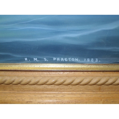 181 - A LAUNCHING MALLET AND PAINTING FOR THE 2ND CLASS CRUISER H.M.S. PHAETON, 1883the boxwood mallet car... 