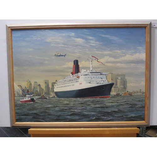 96 - δ ROBERT G. LLOYD (BRITISH, B. 1969)The final departure of the QE2 from New York in 2007Signed ‘Robe... 