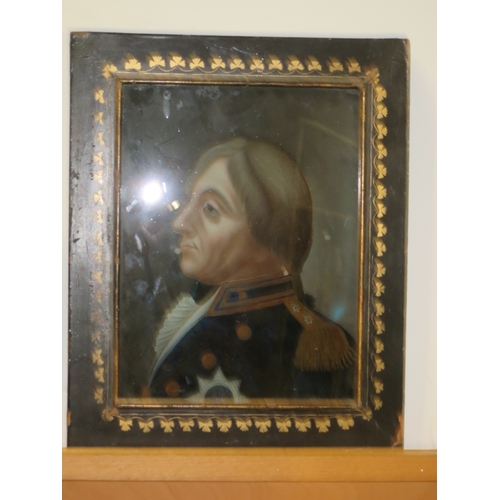 118 - A REVERSE GLASS PAINTED PORTRAIT OF ADMIRAL LORD NELSONafter Simon de Koster, circa 1800, framed -- ... 