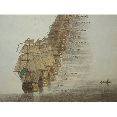 135 - A HAND-COLOURED PRINT OF 'THE PLAN OF ATTACK OF LORD NELSON, ON THE COMBINED FLEET, OCTOBER 21ST. 18... 