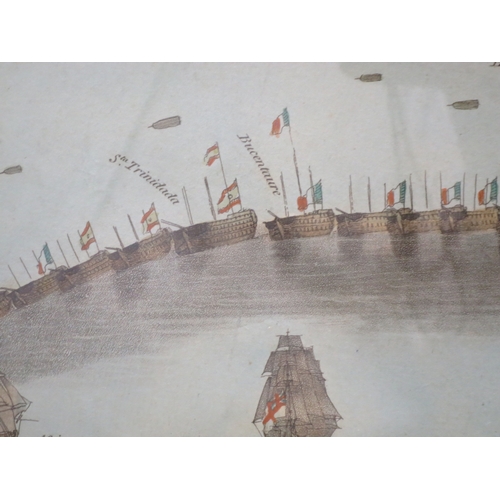 135 - A HAND-COLOURED PRINT OF 'THE PLAN OF ATTACK OF LORD NELSON, ON THE COMBINED FLEET, OCTOBER 21ST. 18... 