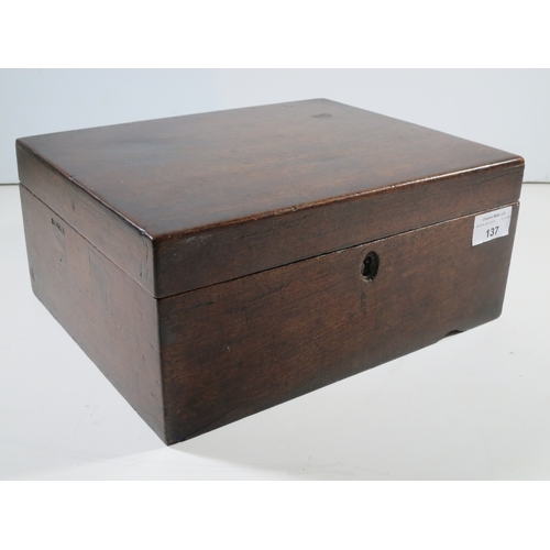 137 - A WOOD SHAVING BOX, REPUTEDLY BELONGING TO CAPTAIN HARDY, CIRCA 1800 the box fitted for shaving uten... 