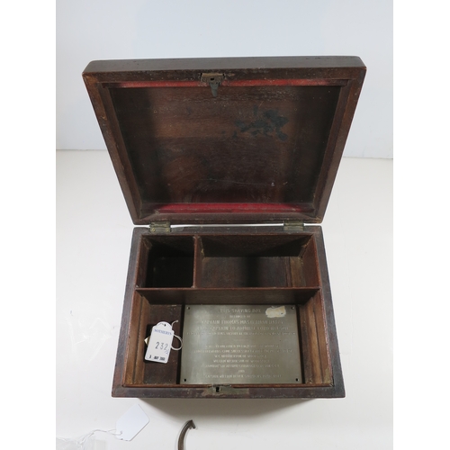 137 - A WOOD SHAVING BOX, REPUTEDLY BELONGING TO CAPTAIN HARDY, CIRCA 1800 the box fitted for shaving uten... 