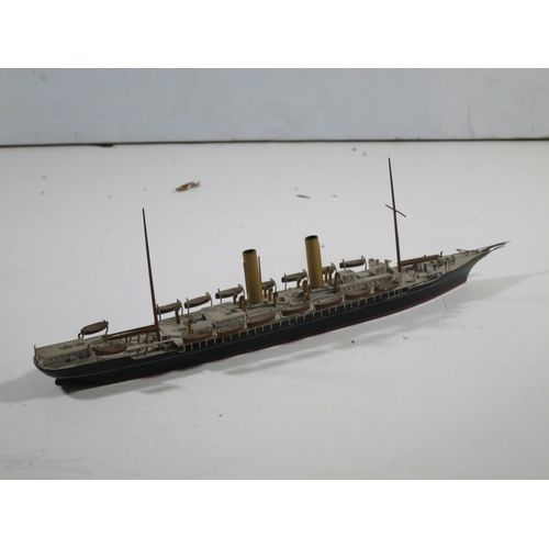 42 - A 1:600 WATERLINE MODEL OF S.S. SCOT BY BASSETT-LOWKE hull carved from solid with painted deck with ... 