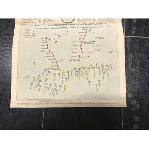 135 - A HAND-COLOURED PRINT OF 'THE PLAN OF ATTACK OF LORD NELSON, ON THE COMBINED FLEET, OCTOBER 21ST. 18... 