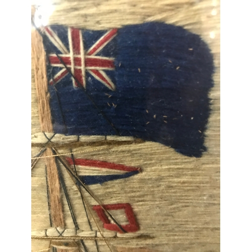 161 - A FINE SAILOR'S WOOLWORK PICTURE OF H.M.S. NILE DRESSED OVERALL, CIRCA 1855depicted with a retracted... 