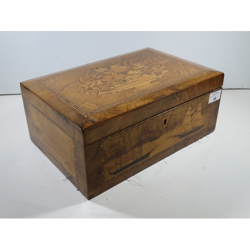 48 - TRINITY HOUSE MARQUETRY WORK BOX, CIRCA 1870the front panel depicting a Trinity House twin-funnelled... 