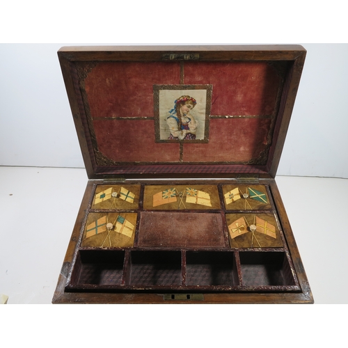 48 - TRINITY HOUSE MARQUETRY WORK BOX, CIRCA 1870the front panel depicting a Trinity House twin-funnelled... 