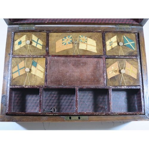 48 - TRINITY HOUSE MARQUETRY WORK BOX, CIRCA 1870the front panel depicting a Trinity House twin-funnelled... 