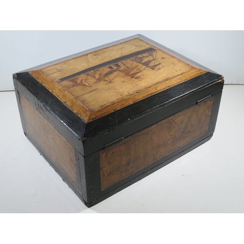 49 - A TRINITY HOUSE INLAID WORKBOX, CIRCA 1870the lid inlaid with a steam sail liner of the S.S. Orient,... 