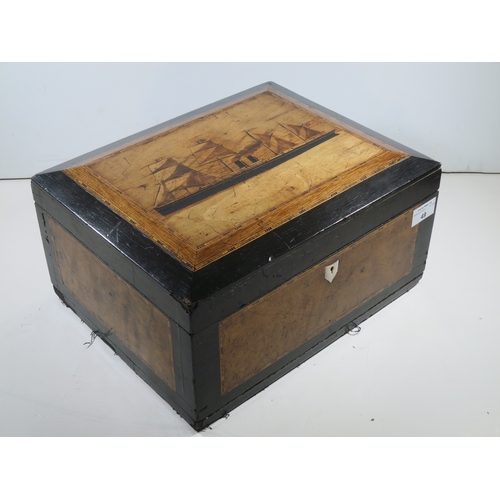 49 - A TRINITY HOUSE INLAID WORKBOX, CIRCA 1870the lid inlaid with a steam sail liner of the S.S. Orient,... 