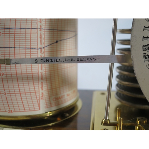 232 - A RECORDING BAROGRAPH RETAILED BY SHARMAN D NEILL, BELFAST, CIRCA 1920oak case with divided chart dr... 