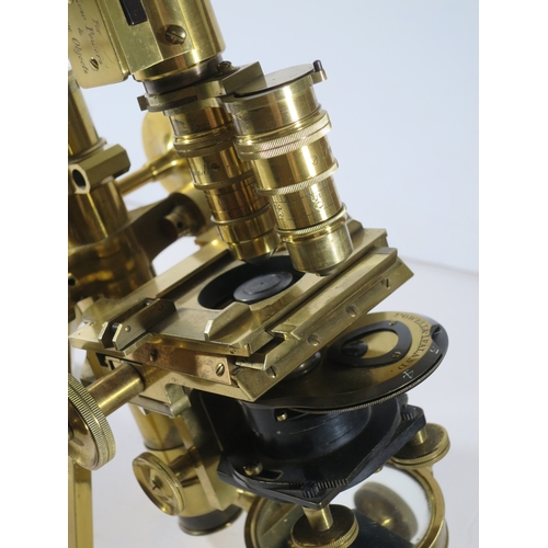 259 - A FINE POWELL AND LEALAND NO. 2 BINOCULAR MICROSCOPE, CIRCA 1858Signed on the support as per title, ... 