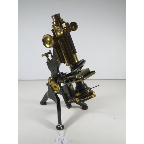 263 - A 'ROYAL' MODEL MONOCULAR MICROSCOPE BY WATSON & SONS, LONDON, CIRCA 1910heavily constructed in ... 