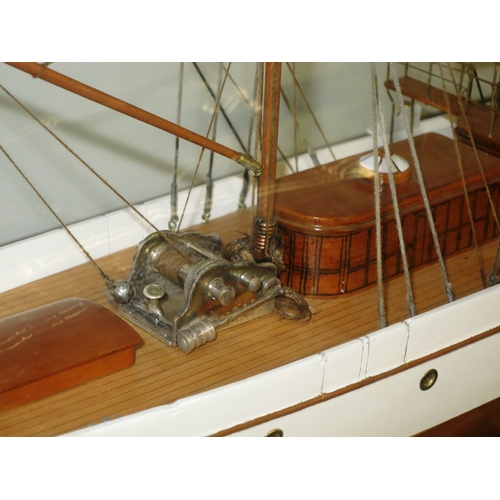 54 - A MODEL OF THE STEAM YACHT VENUS, CIRCA 1902the 40in. carved hull painted tan below the waterline, b... 