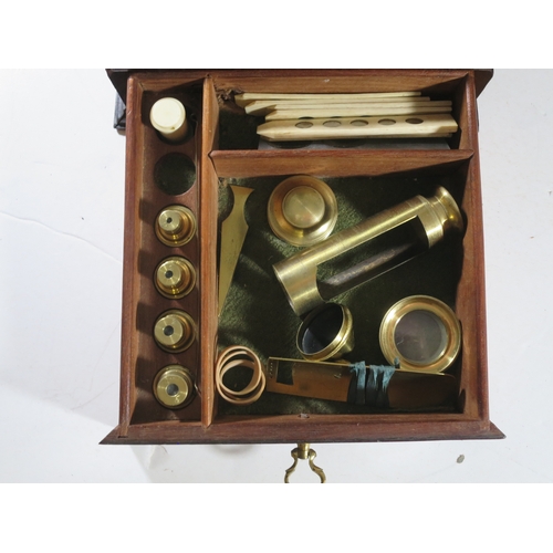 256 - A CULPEPER-TYPE MICROSCOPE, LONDON, CIRCA 1820unsigned, constructed in lacquered brass with rack and... 