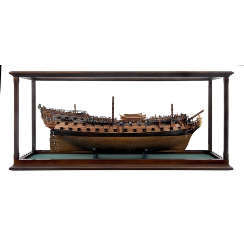 124 - A FINE 1:64 SCALE MODEL OF THE 74-GUNSHIP H.M.S BELLONA [1760]
The planked and pinned 32in. hull, co... 